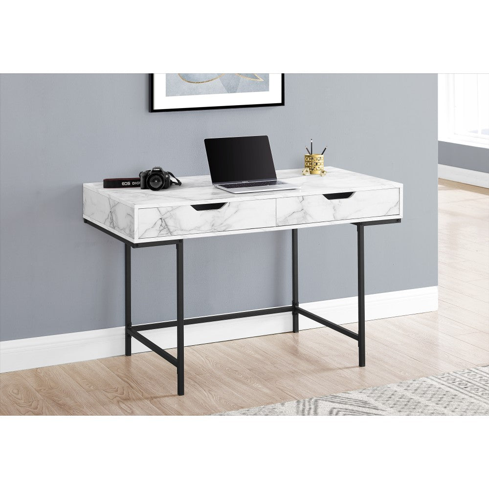 Monarch Specialties Pollard 48inW Computer Desk, White Marble/Black