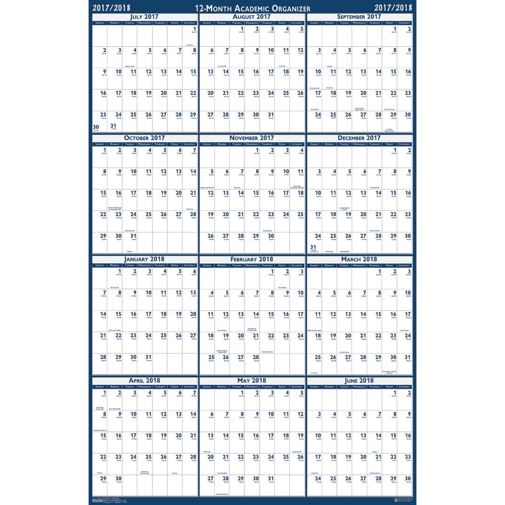 House of Doolittle Laminated Wipe Off Wall Academic Calendar, Reversible, 18in x 24in