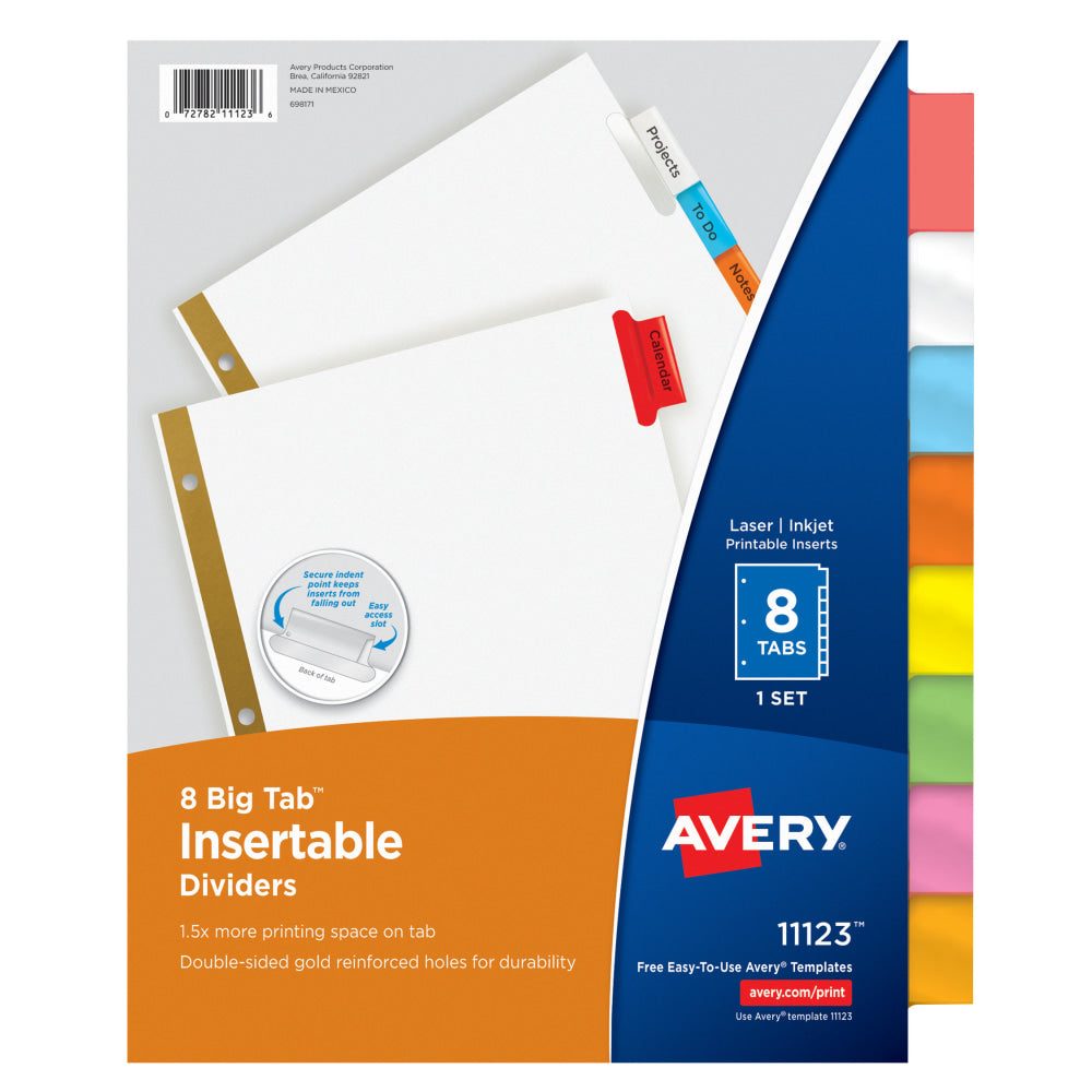 Avery Big Tab Insertable Dividers, Gold Reinforced, White/Multicolor, 8-Tab