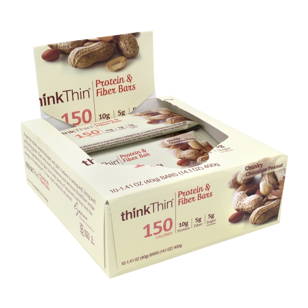 thinkTHIN Chunky Chocolate Peanut Protein Bars, 1.41 Oz, Box Of 10 Bars