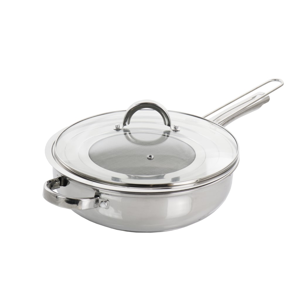 Oster Sangerfield Stainless-Steel Saute Pan With Lid And Splatter Guard, 4 Qt