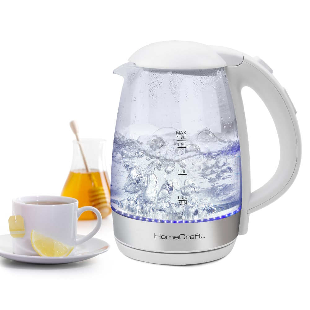 Nostalgia Electrics HomeCraft 7-Cup Glass Electric Kettle, White