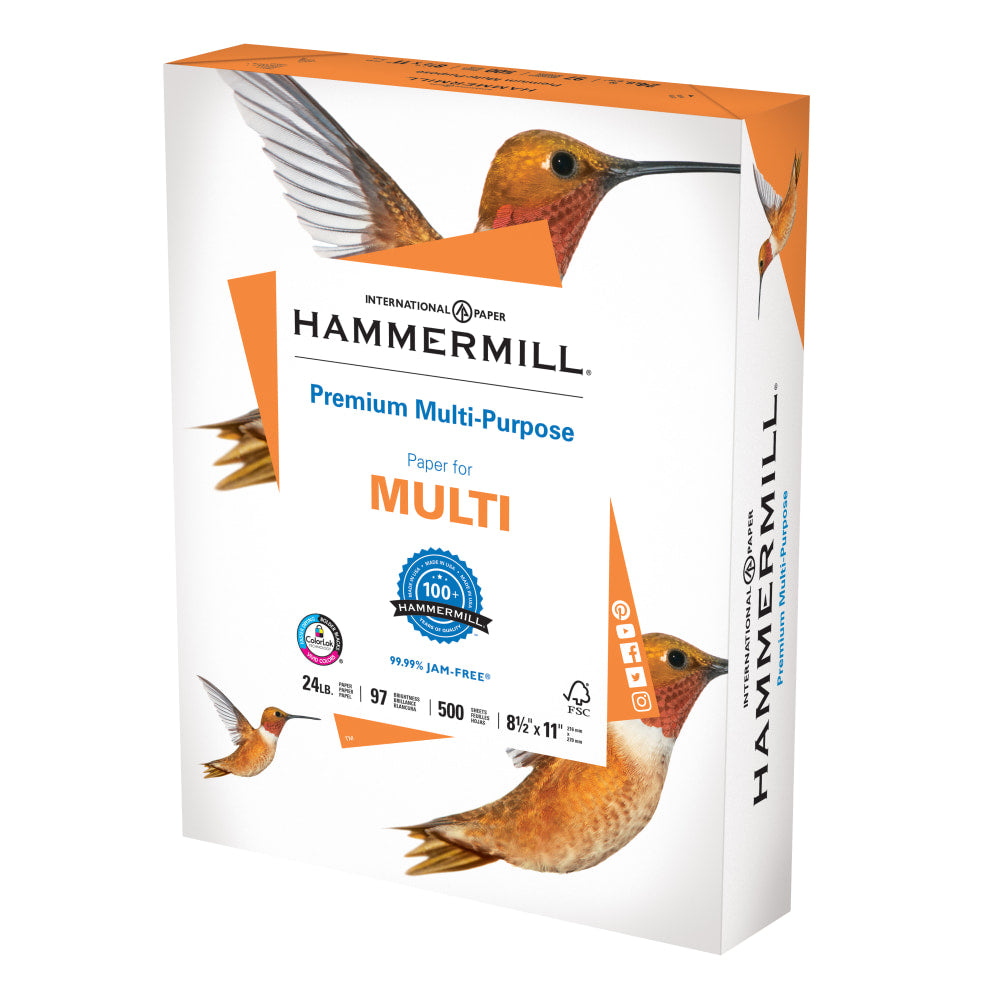 Hammermill Premium Multi-Use Printer & Copy Paper, White, Letter (8.5in x 11in), 500 Sheets Per Ream, 24 Lb, 92 Brightness