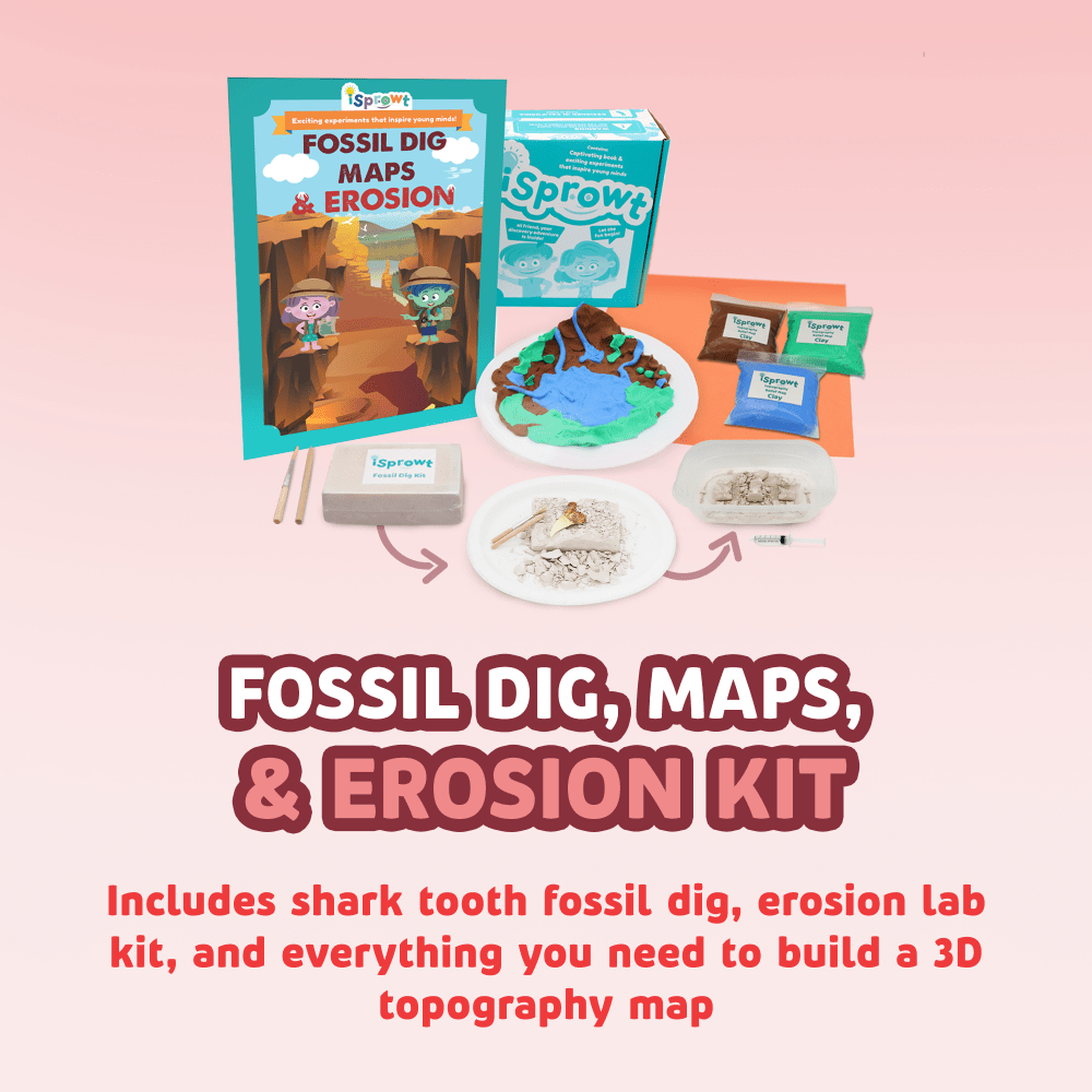 iSprowt Fun Science Kit For Kids, Fossil Dig, Maps and Erosion Kit, Kindergarten to Grade 5