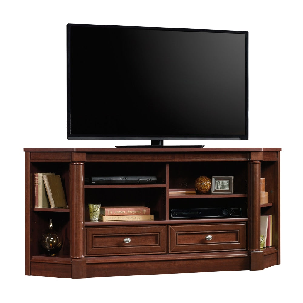 Sauder Palladia Corner Entertainment Credenza For 60in TVs, 27-3/8inH x 61-1/8inW x 18-1/2inD, Select Cherry