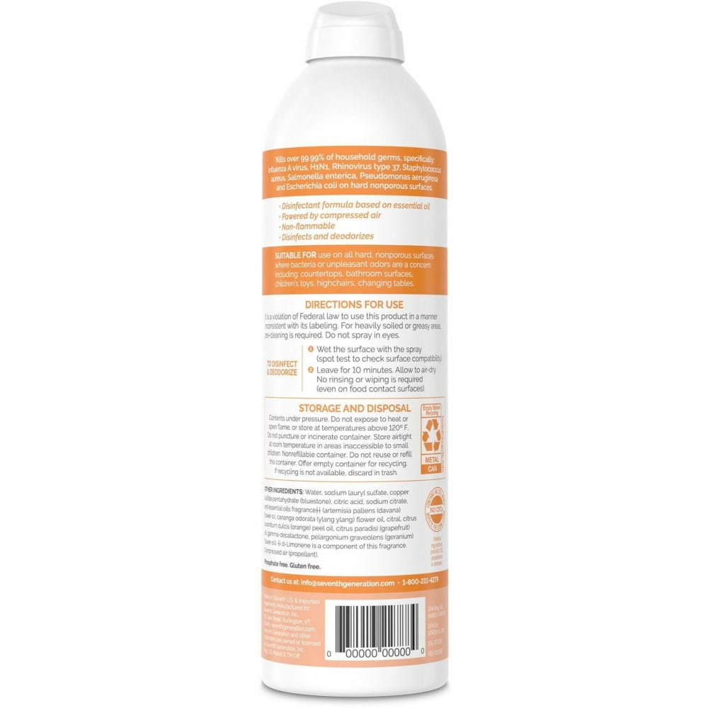 Seventh Generation Disinfectant Cleaner - Spray - 13.9 fl oz (0.4 quart) - Fresh Citrus & Thyme Scent - 1 Each - Clear