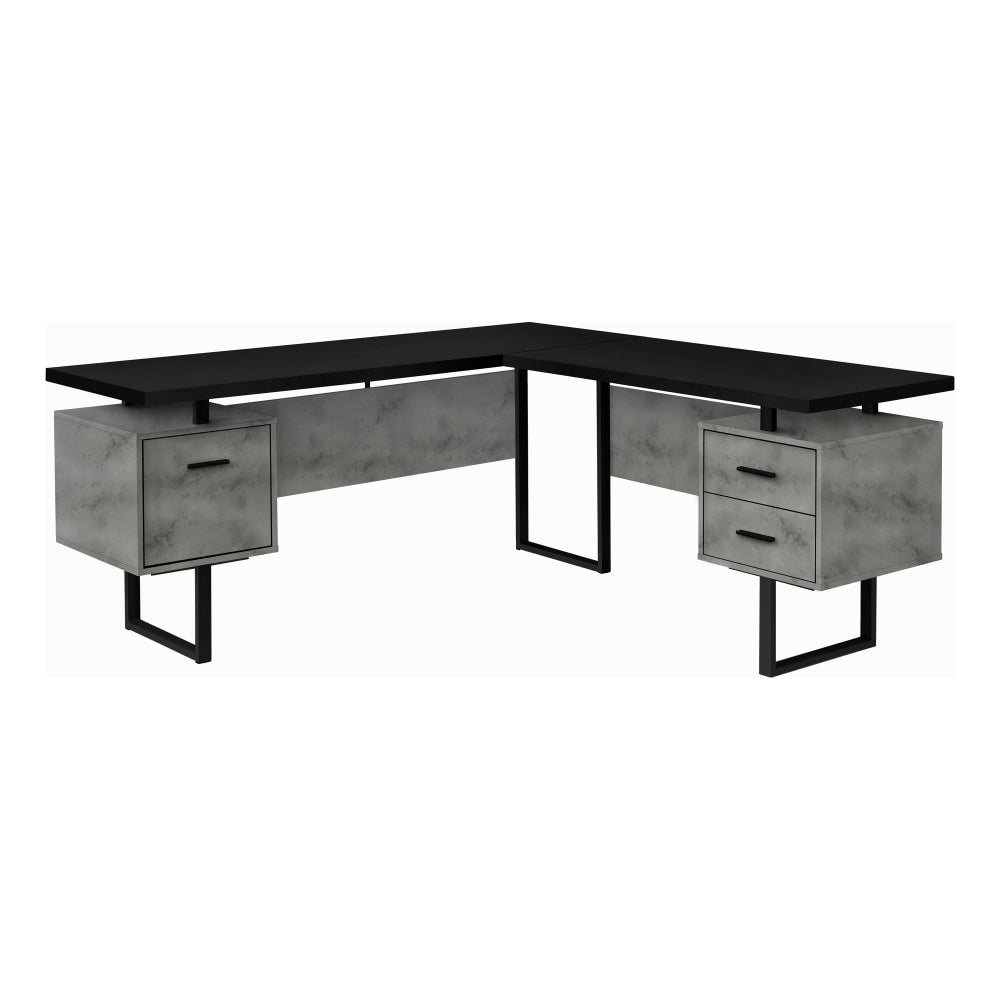 Monarch Specialties Dallas 71inW L-Shaped Corner Desk, Gray/Black