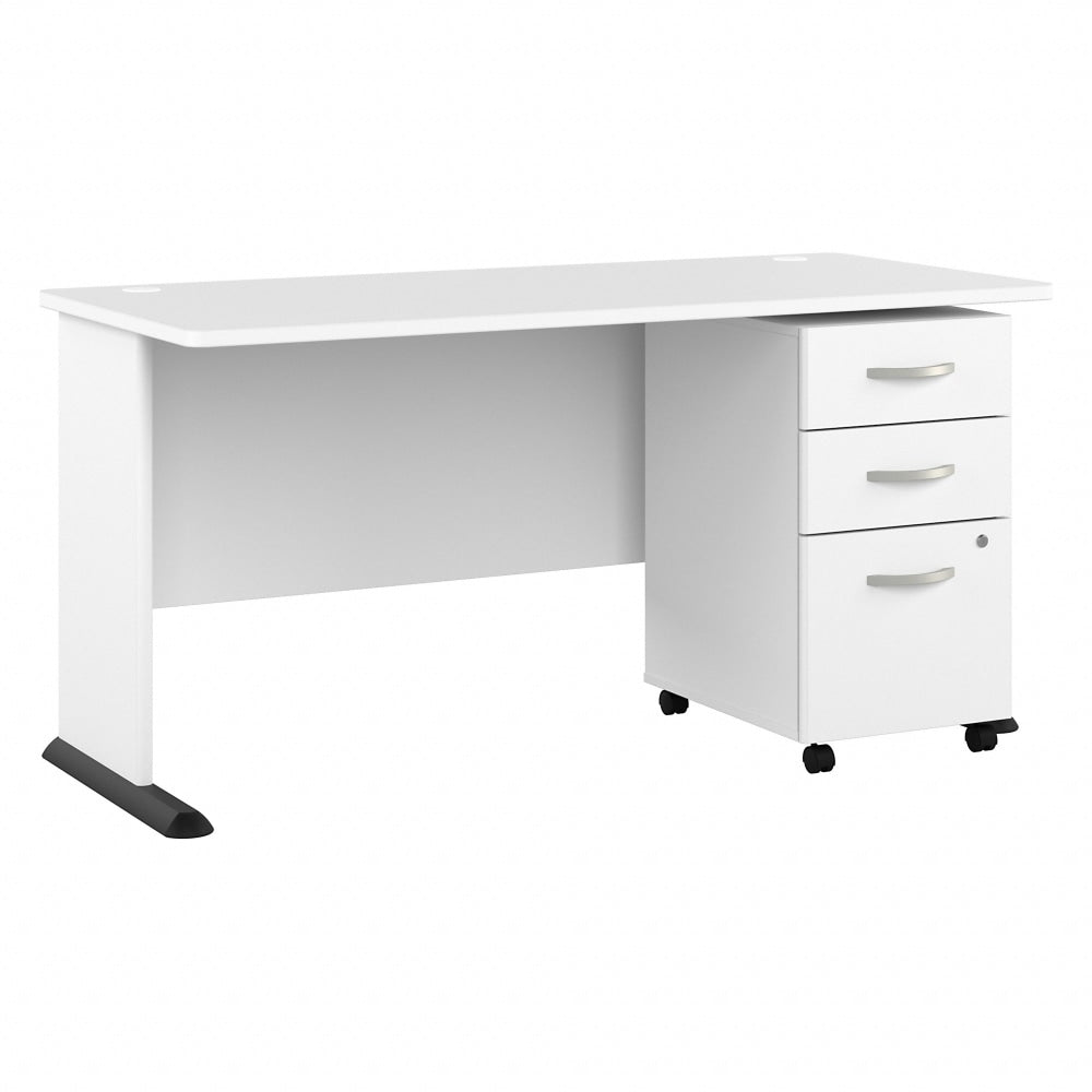 Bush Business Furniture Studio A 60inW Computer Desk With 3-Drawer Mobile File Cabinet, White, Standard Delivery