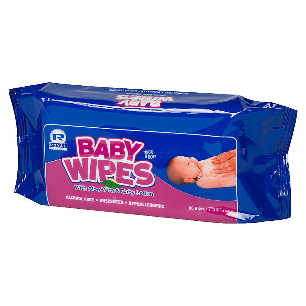 Royal Paper Baby Wipes Refills, White, 80 Wipes Per Pack, Case Of 12 Packs