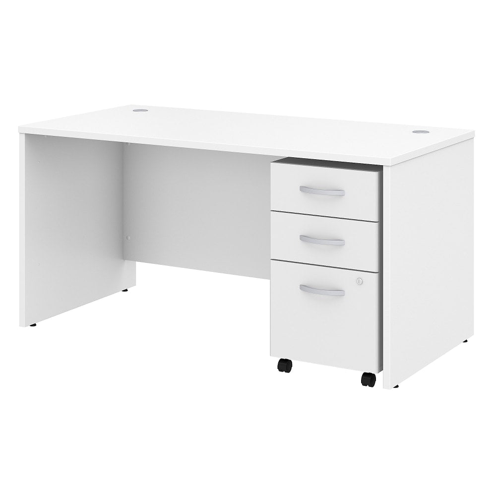 Bush Business Furniture Studio C 60inW Office Computer Desk With Mobile File Cabinet, White, Standard Delivery