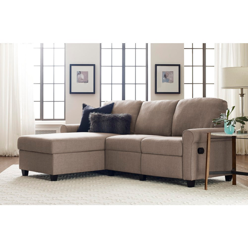 Serta Copenhagen Reclining Sectional With Storage Chaise, Left, Warm Oatmeal/Espresso