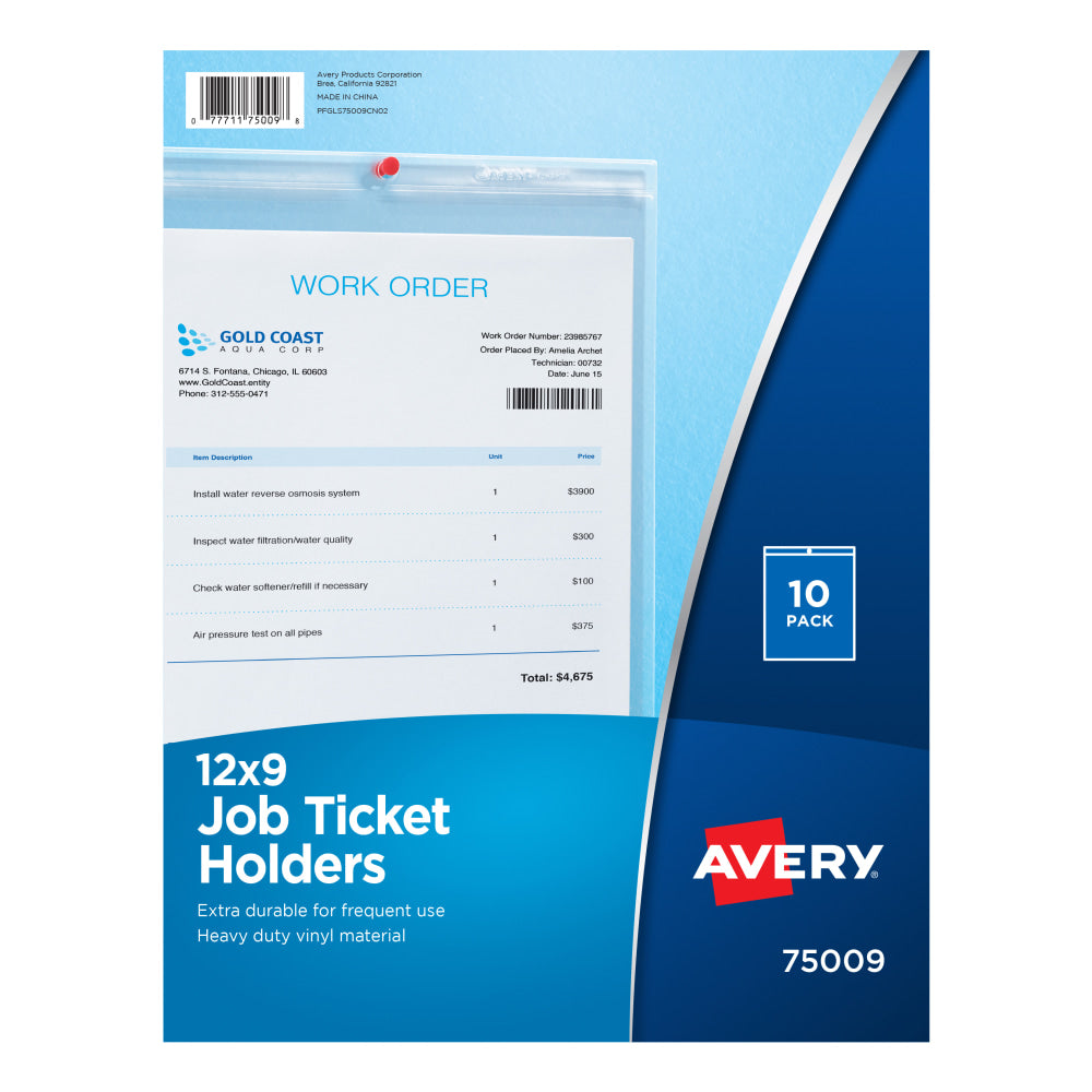 Avery Vinyl Job Ticket Holder, 9in x 12in, Pack Of 10