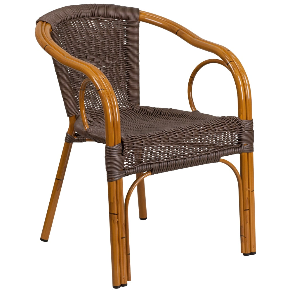 Flash Furniture Cadiz Rattan Restaurant Patio Chair, Dark Brown Rattan/Red Bamboo