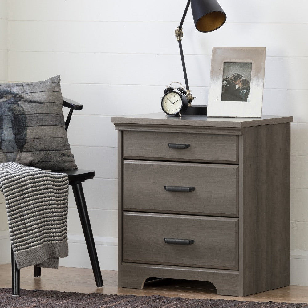 South Shore Versa Nightstand With Charging Station, 27-3/4inH x 23inW x 17-1/2inD, Gray Maple