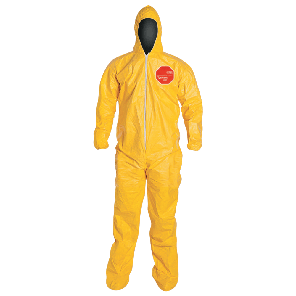 DuPont Tychem 2000 Tyvek Coveralls With Attached Hood And Socks, Medium, Yellow, Pack Of 12