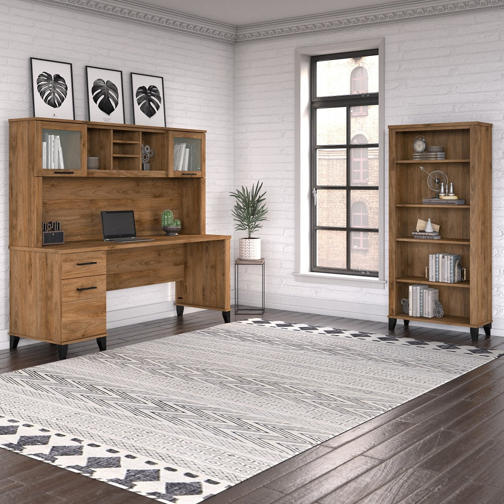 Bush Business Furniture Somerset 72inW Office Computer Desk With Hutch And 5-Shelf Bookcase, Fresh Walnut, Standard Delivery