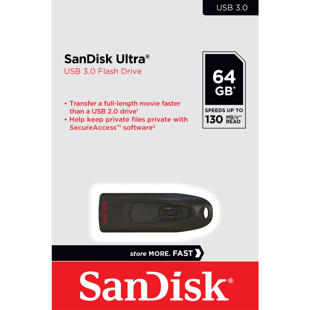 SanDisk Ultra USB 3.0 Flash Drive, 64GB, Black