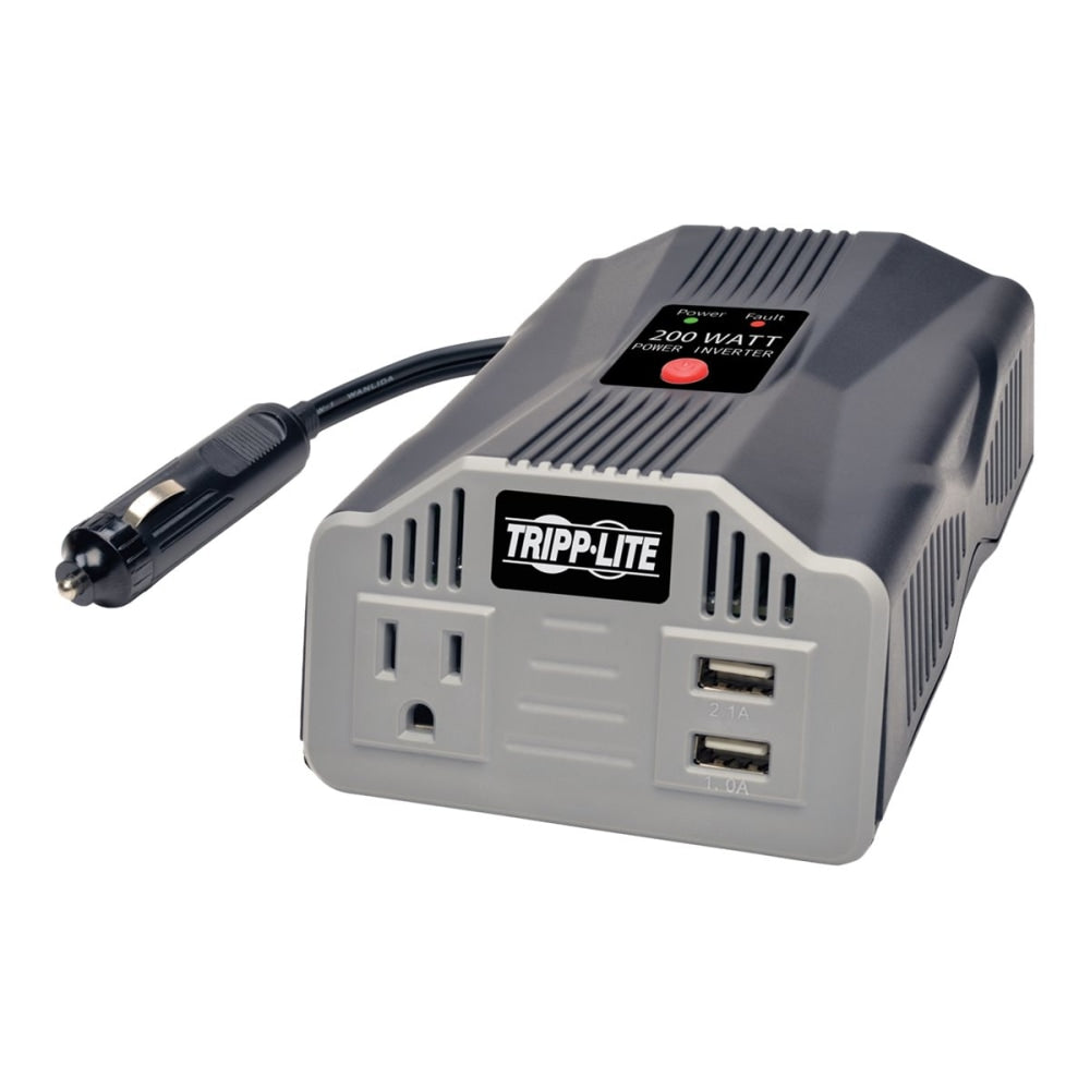 Tripp Lite Ultra-Compact Car Inverter 200W 12V DC to 120V AC 2 USB Charging Ports 1 Outlet - DC to AC power inverter + battery charger - 12 V - 200 Watt - output connectors: 2