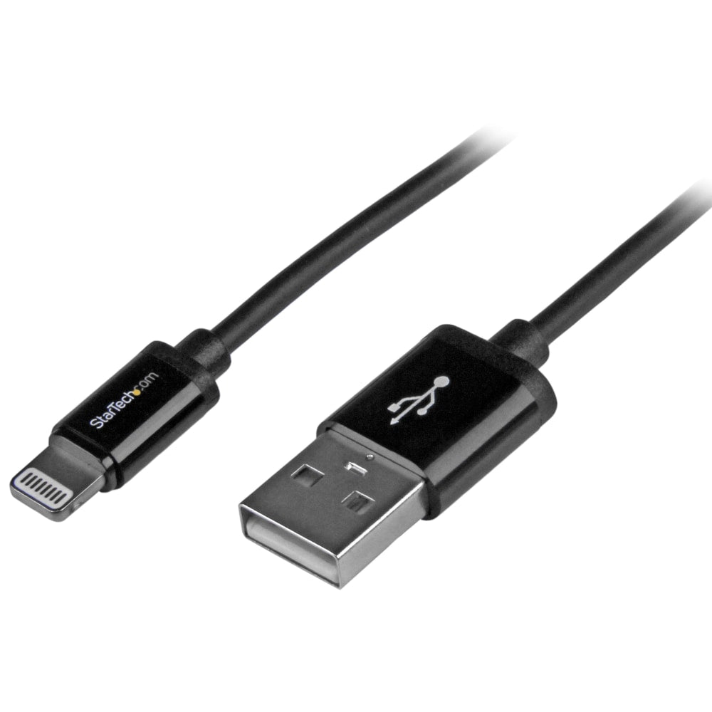 StarTech.com 1m (3ft) Black Apple 8-pin Lightning Connector to USB Cable for iPhone / iPod / iPad - 3.28 ft Lightning/USB Data Transfer Cable for iPod, iPad, iPhone - First End: 1 x Type A Male USB - Second End: 1 x Lightning Male Proprietary Connect