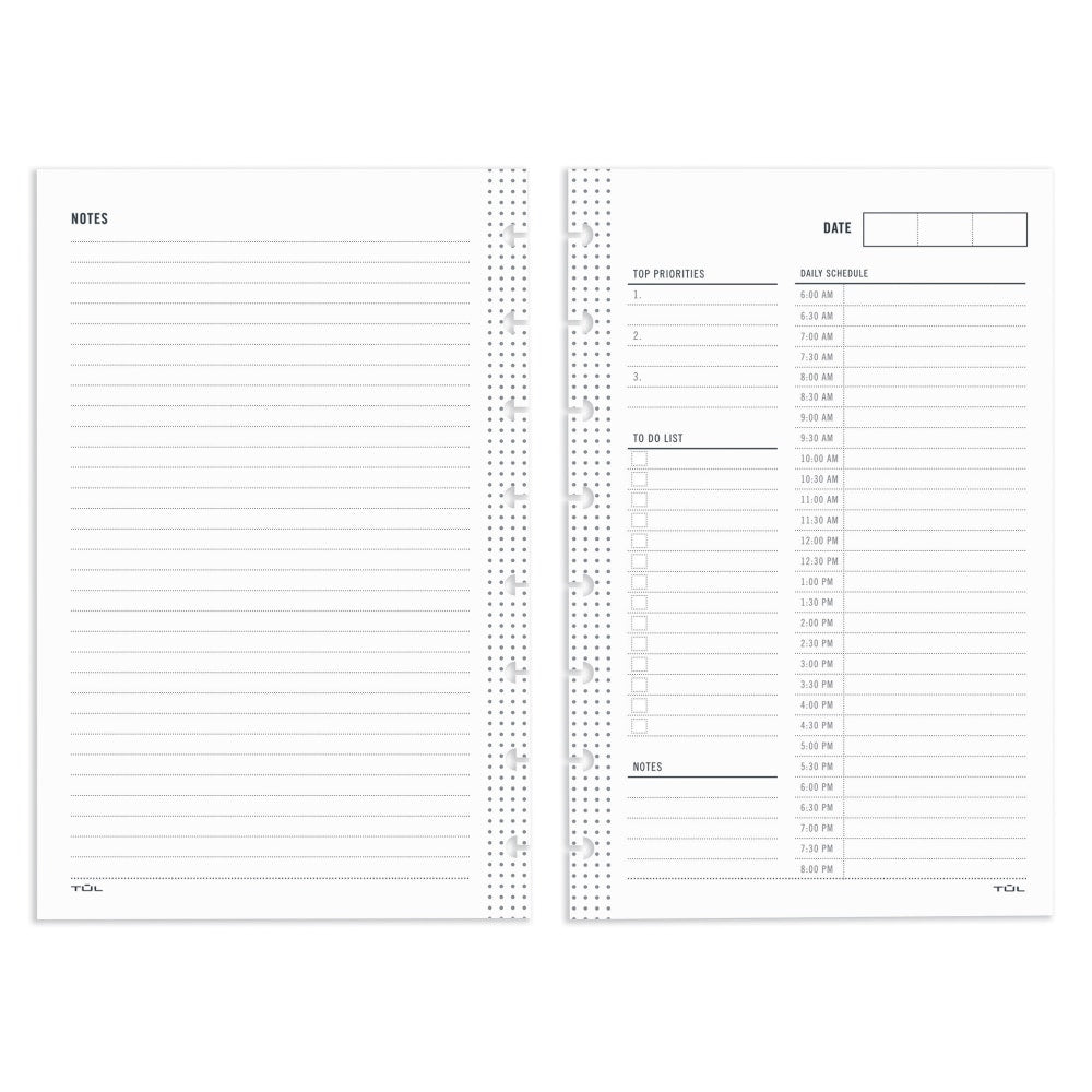 TUL Discbound Undated Daily Refill Pages, Junior Size, 2 Pages Per Day, 50 Sheets