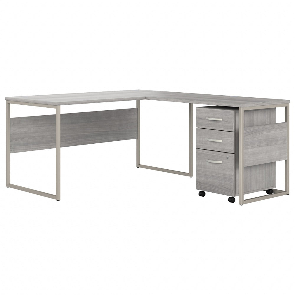 Bush Business Furniture Hybrid 60inW L-Shaped Corner Desk Table With Mobile File Cabinet, Platinum Gray, Standard Delivery