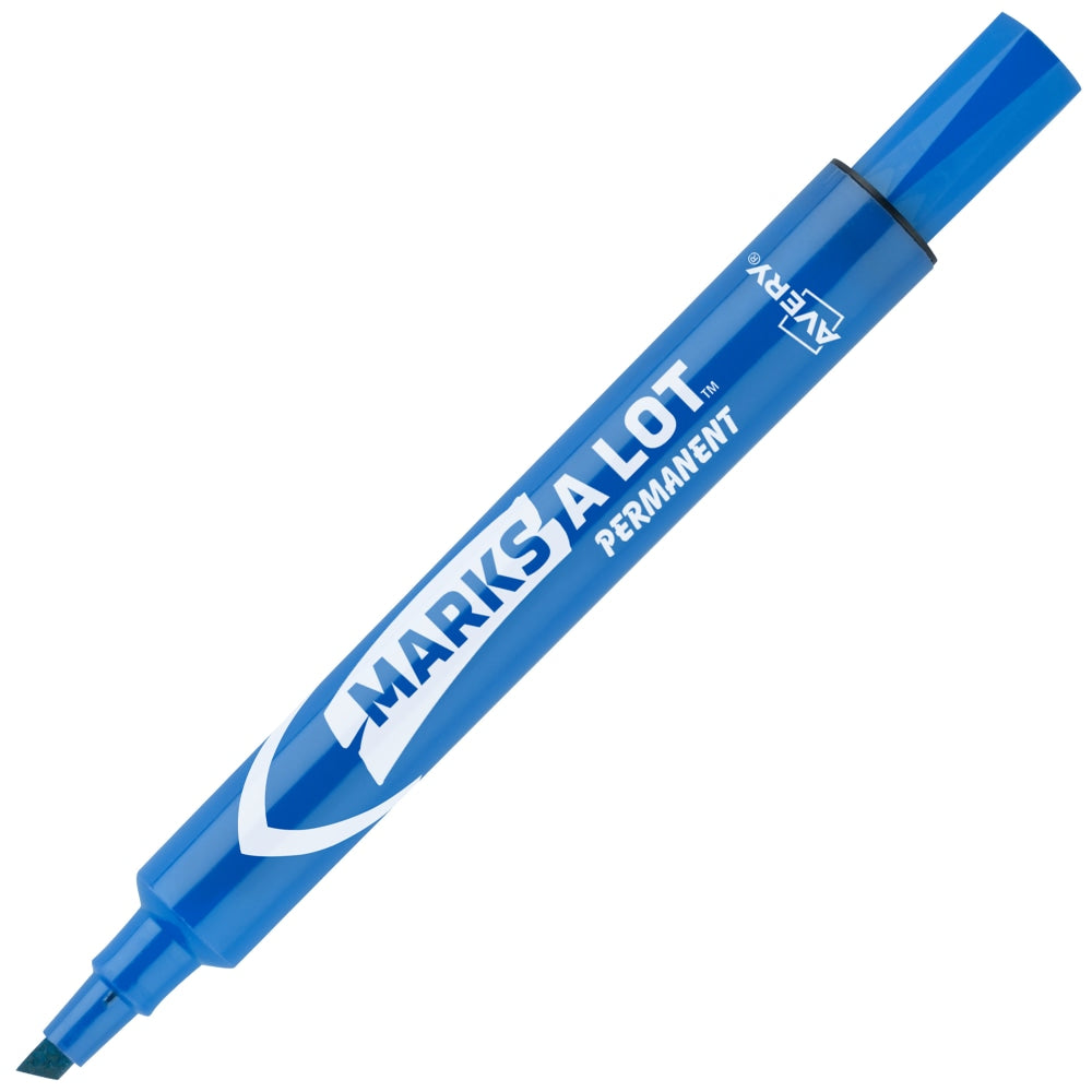 Avery Marks A Lot Permanent Markers, Chisel Tip, Large Desk-Style Size, Blue, Pack Of 12