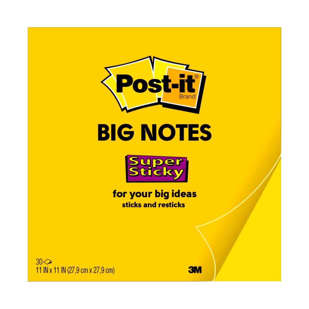 Post-it Super Sticky Big Notes, 11in x 11in, Bright Yellow, 30 Sheets Per Pad