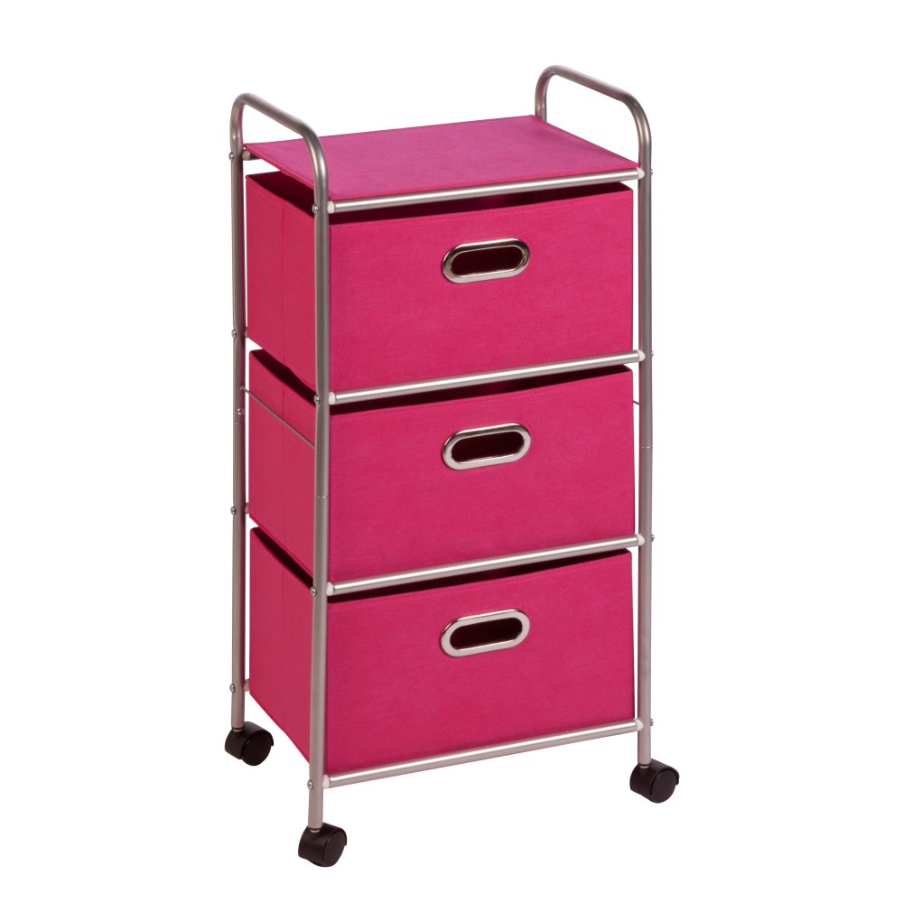 Honey-can-do CRT-02348 3-Drawer Rolling Fabric Cart, Pink - 3 Drawer - 11.5in Length x 16.1in Width x 35.5in Height - Pink