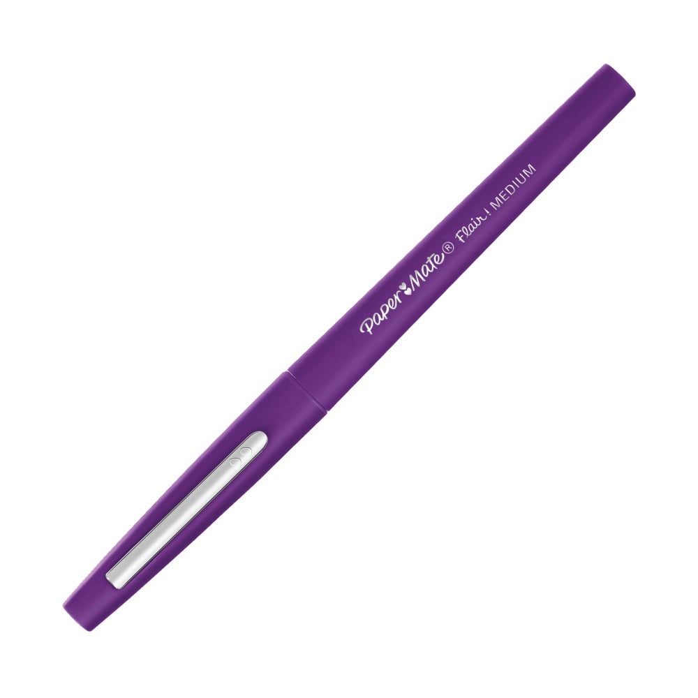 Paper Mate Flair Porous-Point Pens, Medium Point, 0.7 mm, Purple Barrel, Purple Ink, Pack Of 12