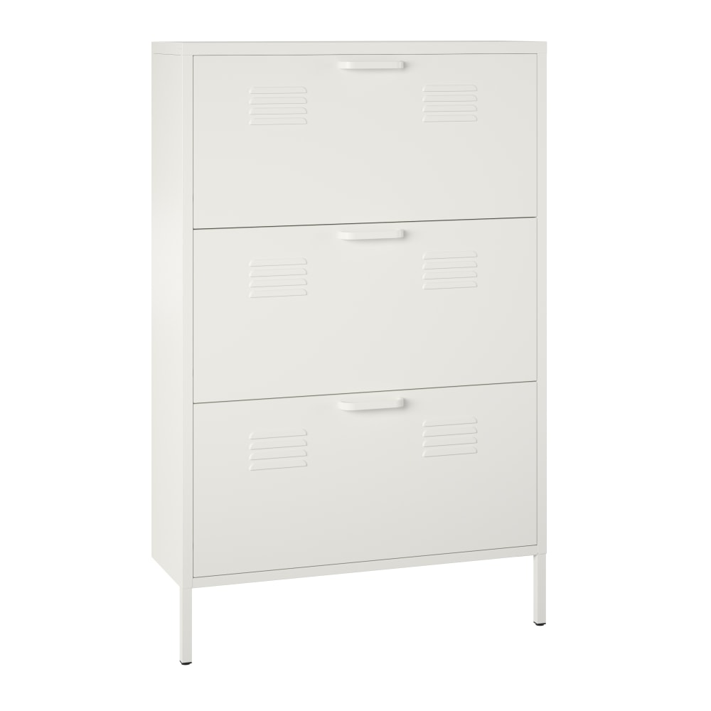 Ameriwood Home Systembuild Evolution Mission District 3-Door Locker-Style Metal Shoe Storage Cabinet, 49inH x 31-1/2inW x 10-1/4inD, Soft White