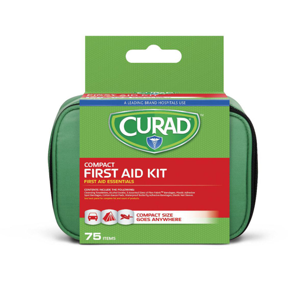 CURAD First Aid Kits, 75 Pieces, 7 1/4inH x 5 1/4inW x 7 3/16inD, Green, Pack Of 6