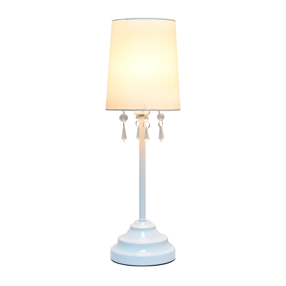 Simple Designs Table Lamp with Fabric Shade and Hanging Acrylic Beads, White