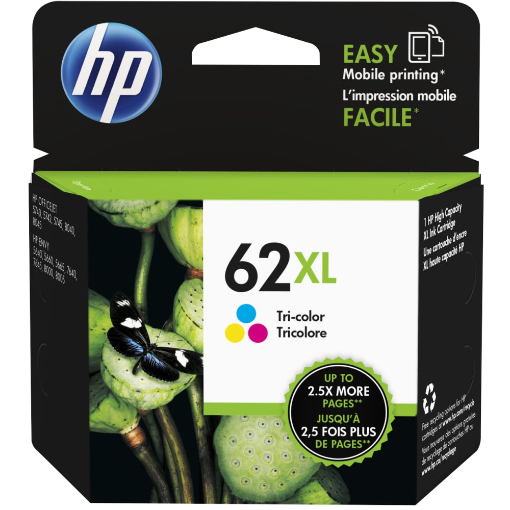 HP 62XL Tri-Color High-Yield Ink Cartridge, C2P07AN