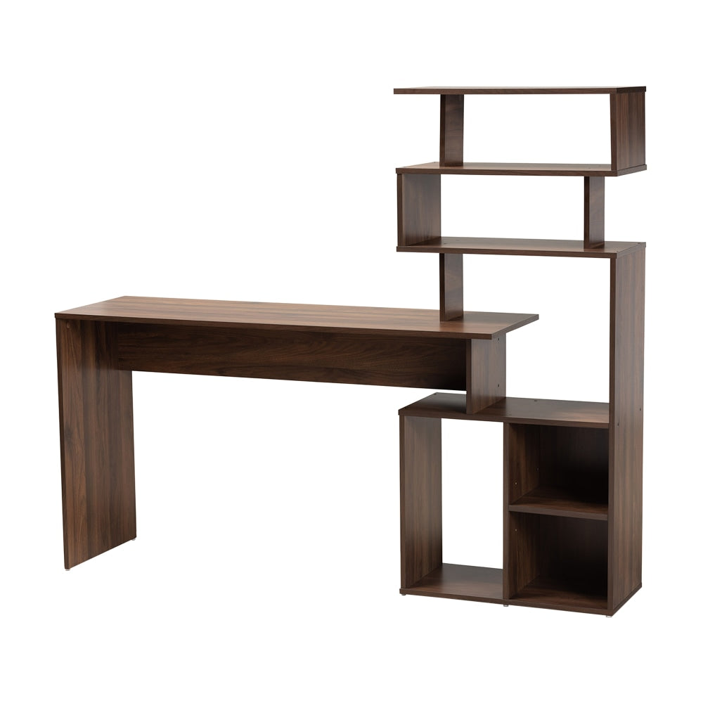 Baxton Studio Foster 63inW Writing Desk With Shelves, Walnut Brown