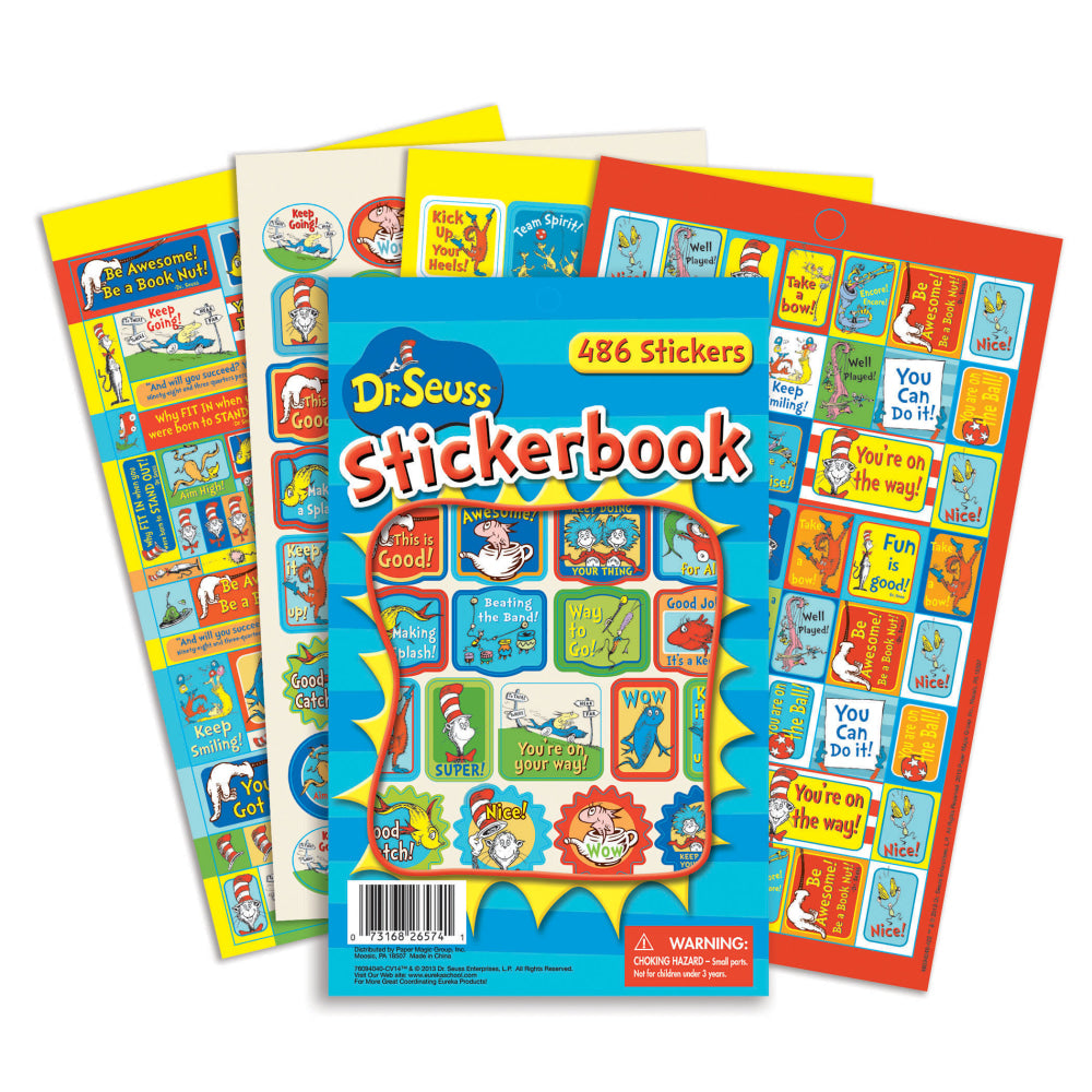 Eureka Sticker Books, Dr. Seuss, 486 Stickers Per Book, Pack Of 3 Books