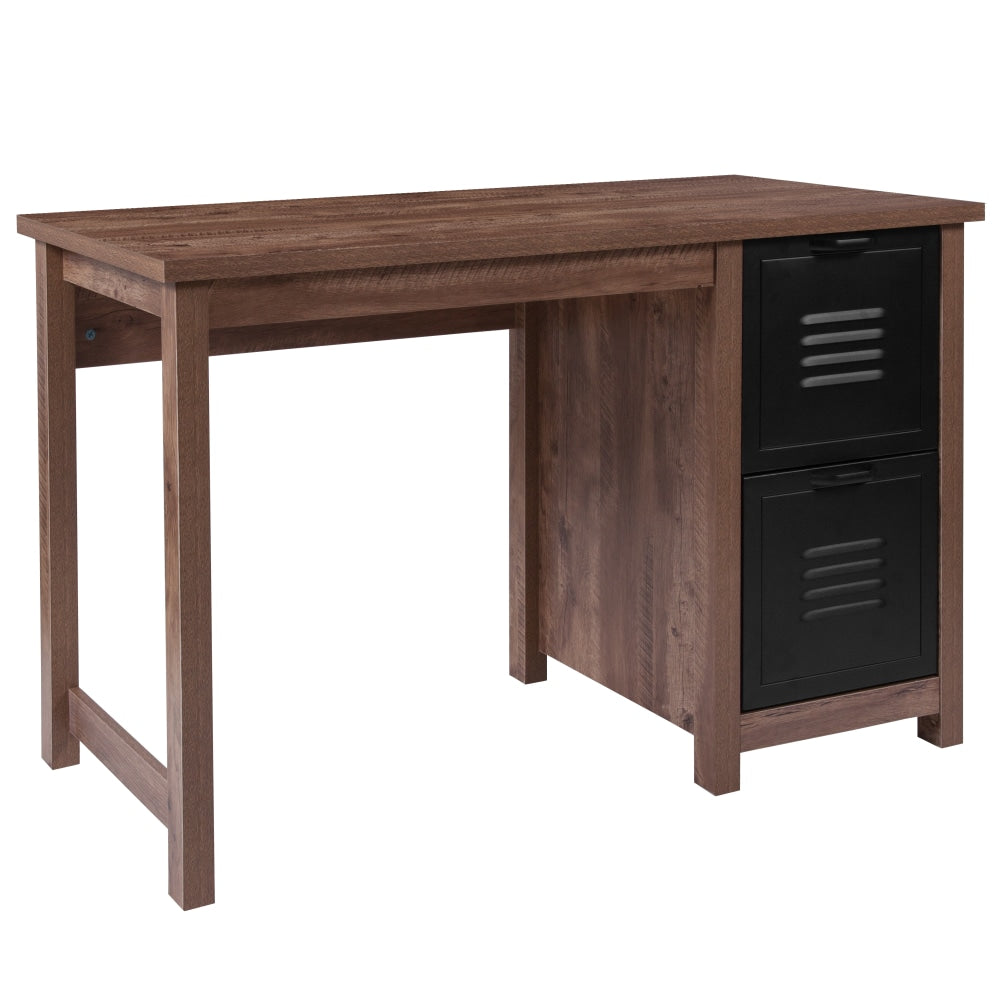 Flash Furniture 48inW Computer Desk With Metal Drawers, Crosscut Oak