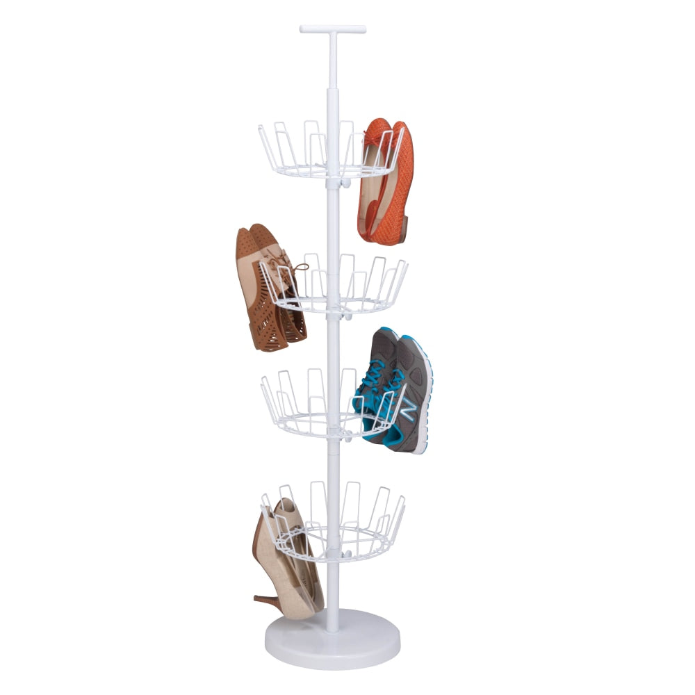 Honey-Can-Do 4-Tier Revolving Shoe Tree, 49 1/4inH x 11 1/2inW x 11 1/2inD, White