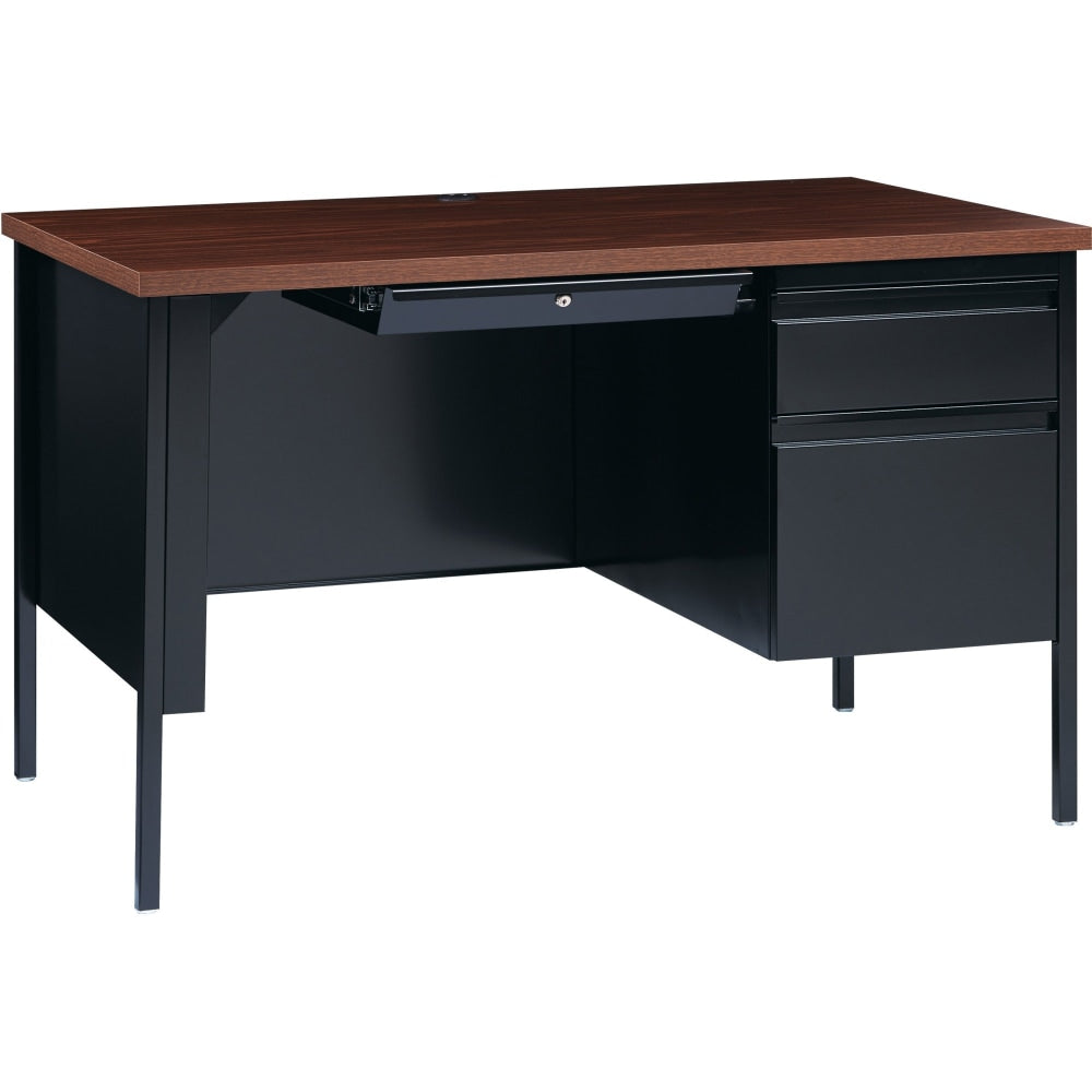 Lorell Fortress Series 48inW Steel Pedestal Writing Desk, Right, Black/Walnut