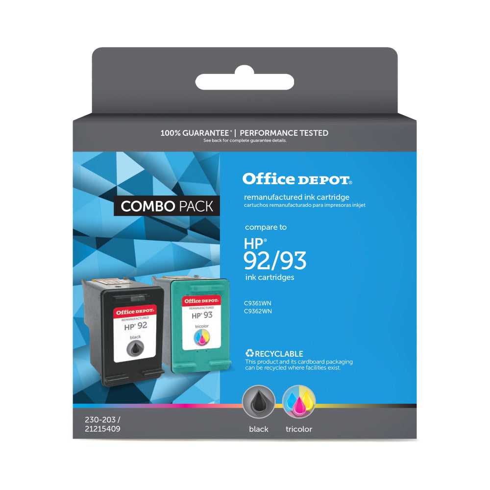 Office Depot Brand Remanufactured Black And Tri-Color Ink Cartridge Replacement For HP 92, 93, Pack Of 2