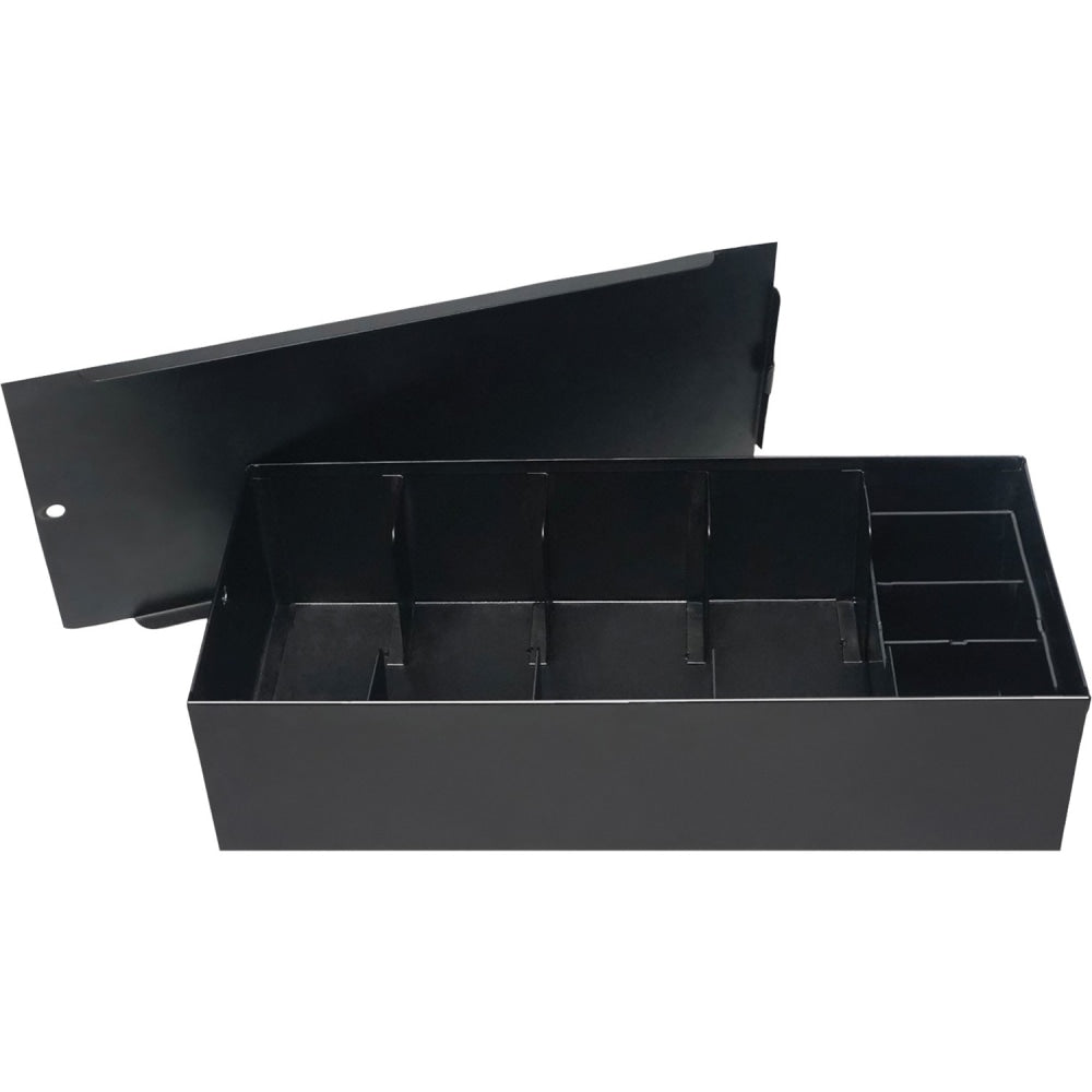 Nadex Coins Steel 5-Compartment Currency Tray with Coin Tray Insert and Lockable Cover - Stainless Steel, Plastic, Metal - Black - 7in Height x 15.4in Width