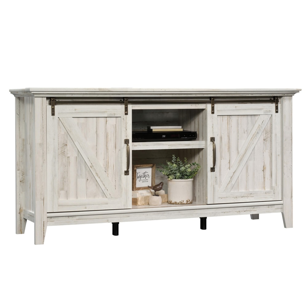 Sauder Dakota Pass Entertainment Credenza With Sliding Doors, 33-3/8inH x 66inW x 19-1/4inD, White Plank