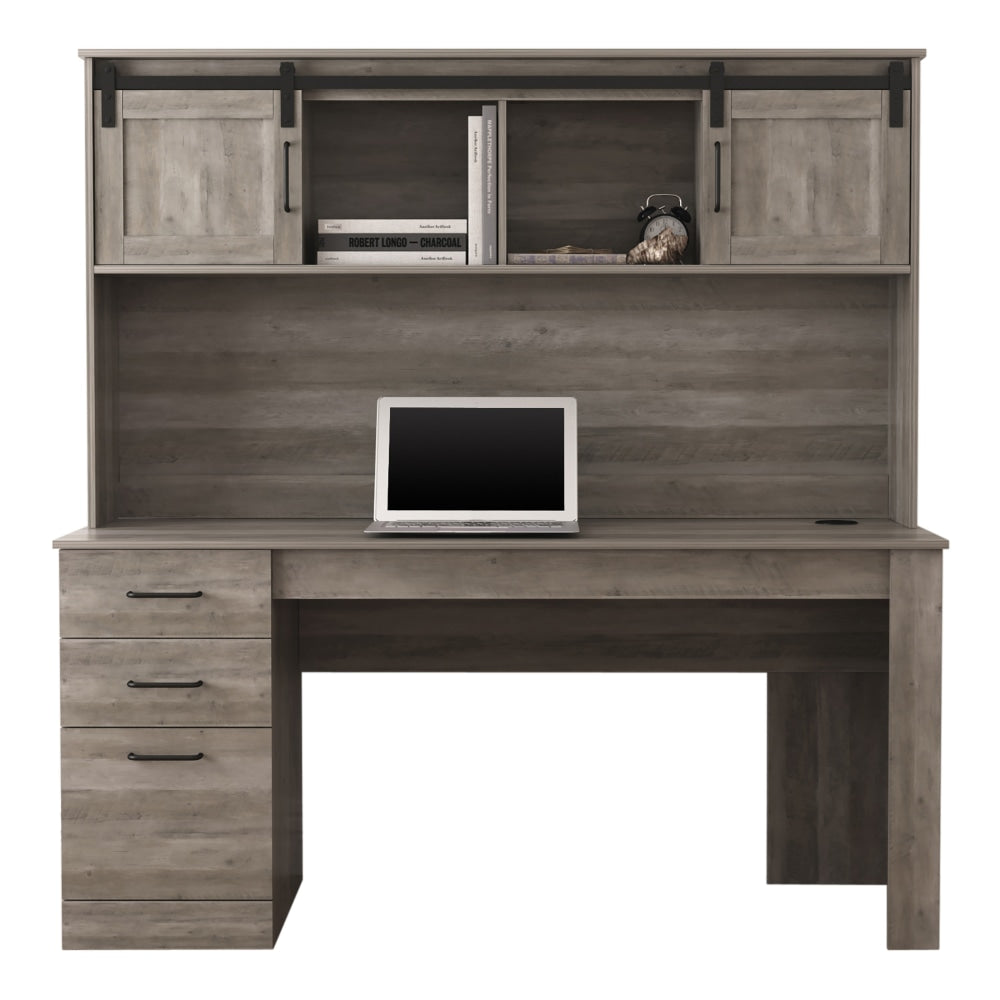 Realspace Peakwood 65inW Computer Desk With Hutch And Wireless Charging, Smoky Brown