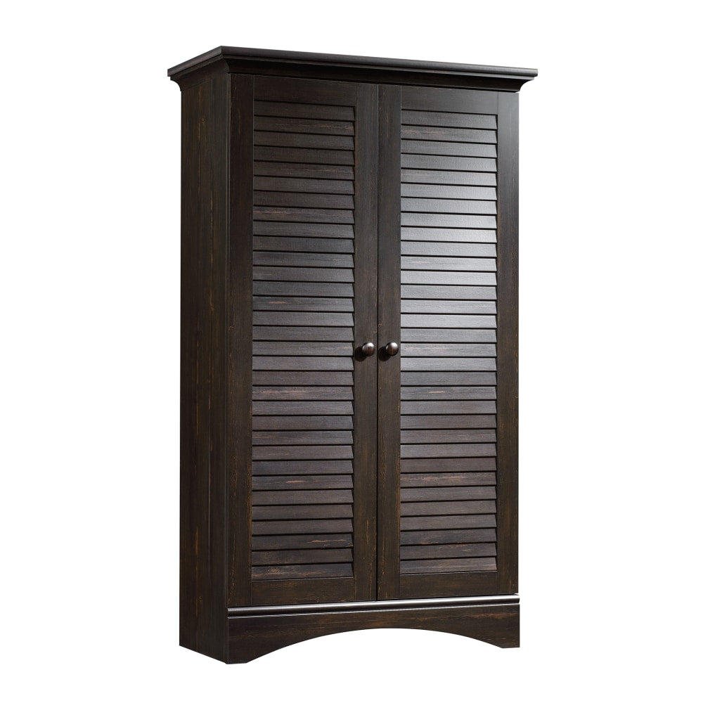 Sauder Harbor View Storage Cabinet With Louvered Doors, 61inH x 35-5/16inW x 16-3/4inD, Black