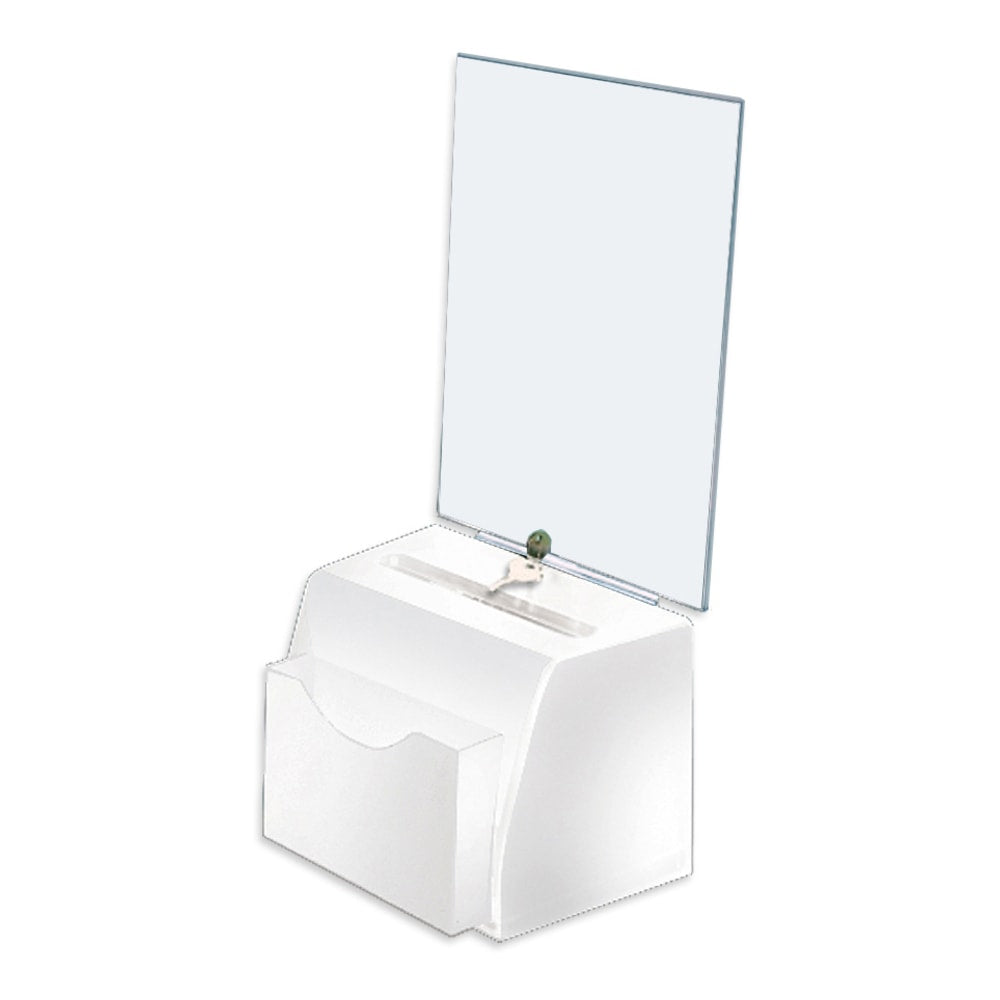 Azar Displays Medium Molded Lottery Box With Pocket, 17inH x 5-1/2inW x 7-3/4inD, White