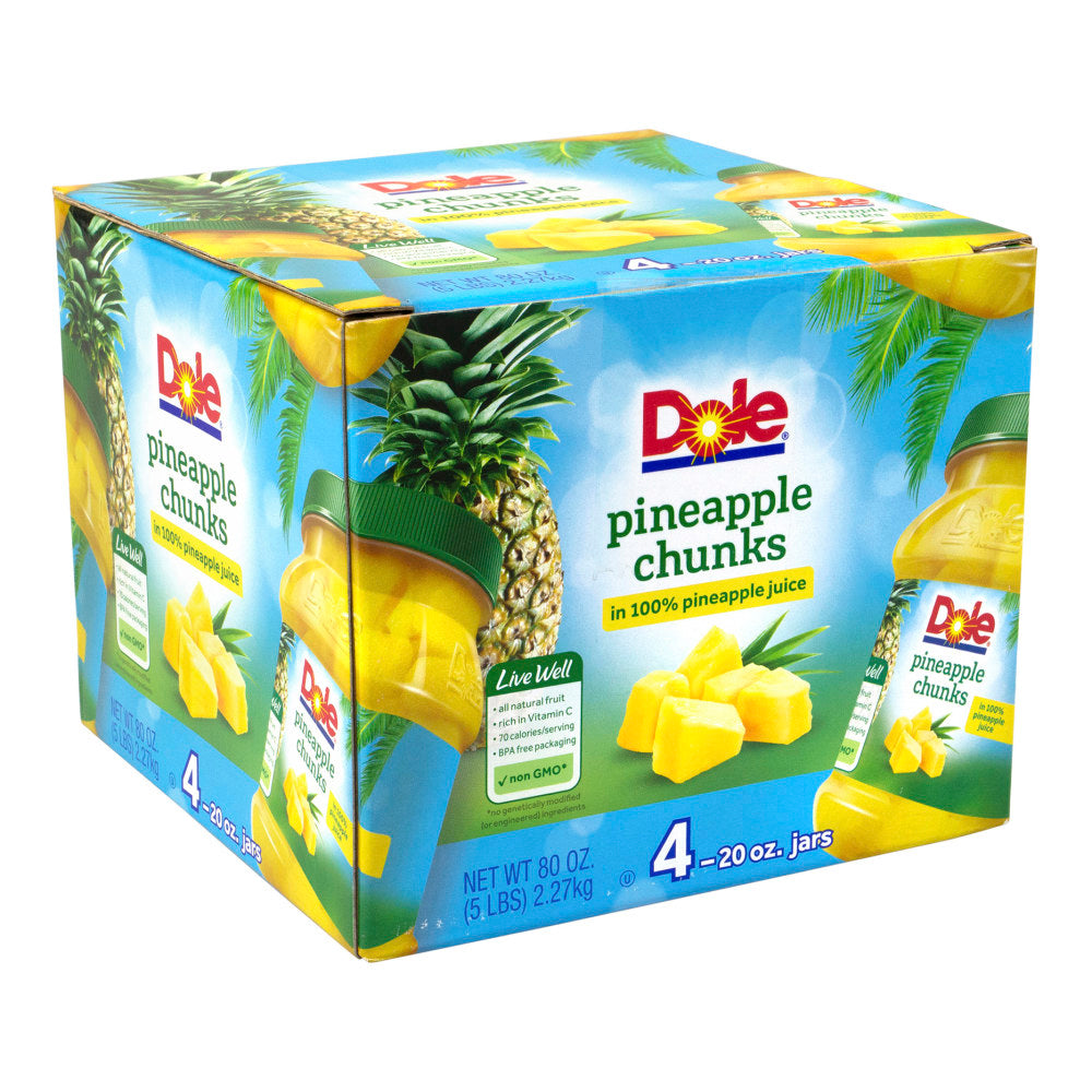 Dole Pineapple Chunks in 100% Juice, 20 Oz, Pack Of 4 Jars