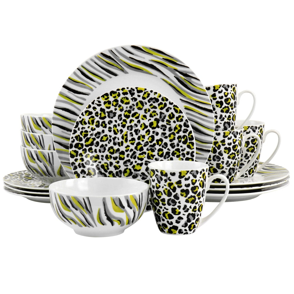 Gibson Home 16-Piece Fine Ceramic Safari Dinnerware Set, White