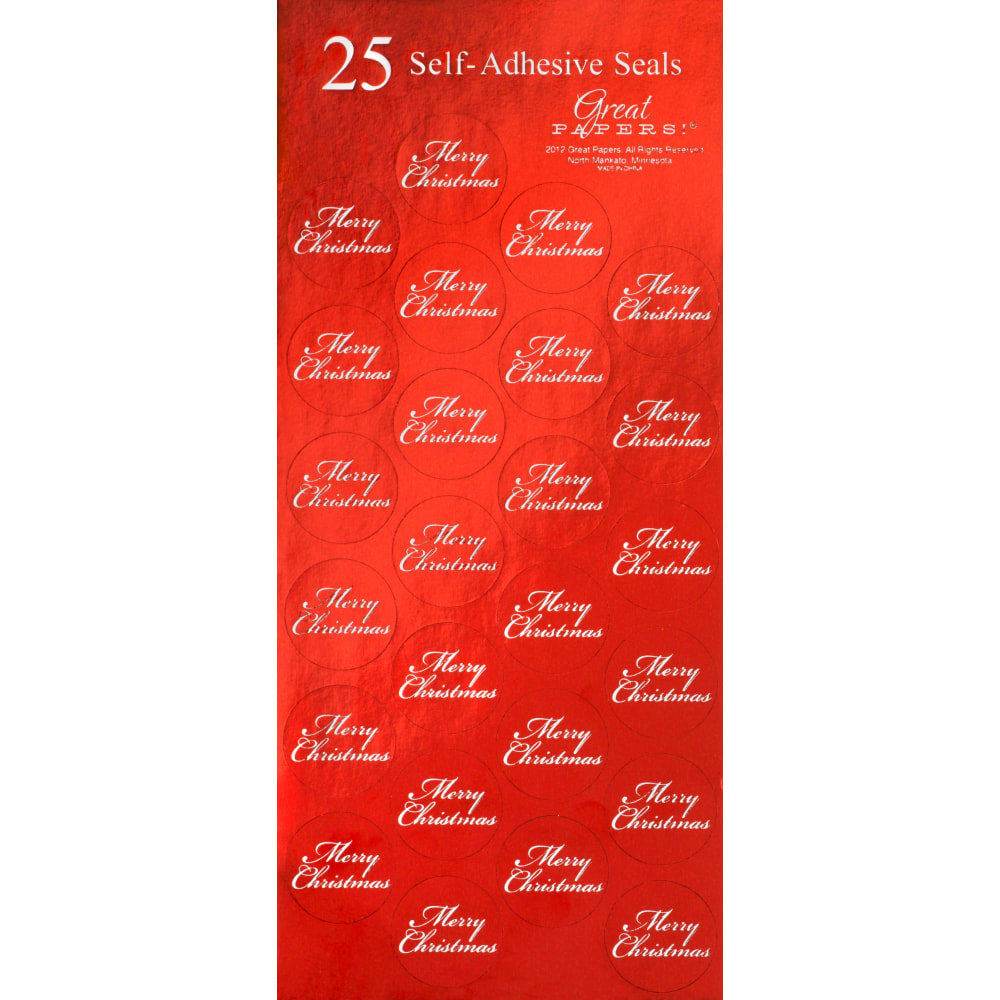 Great Papers! Holiday Foil Seals, 1in, Red/White, Merry Christmas, Pack Of 50