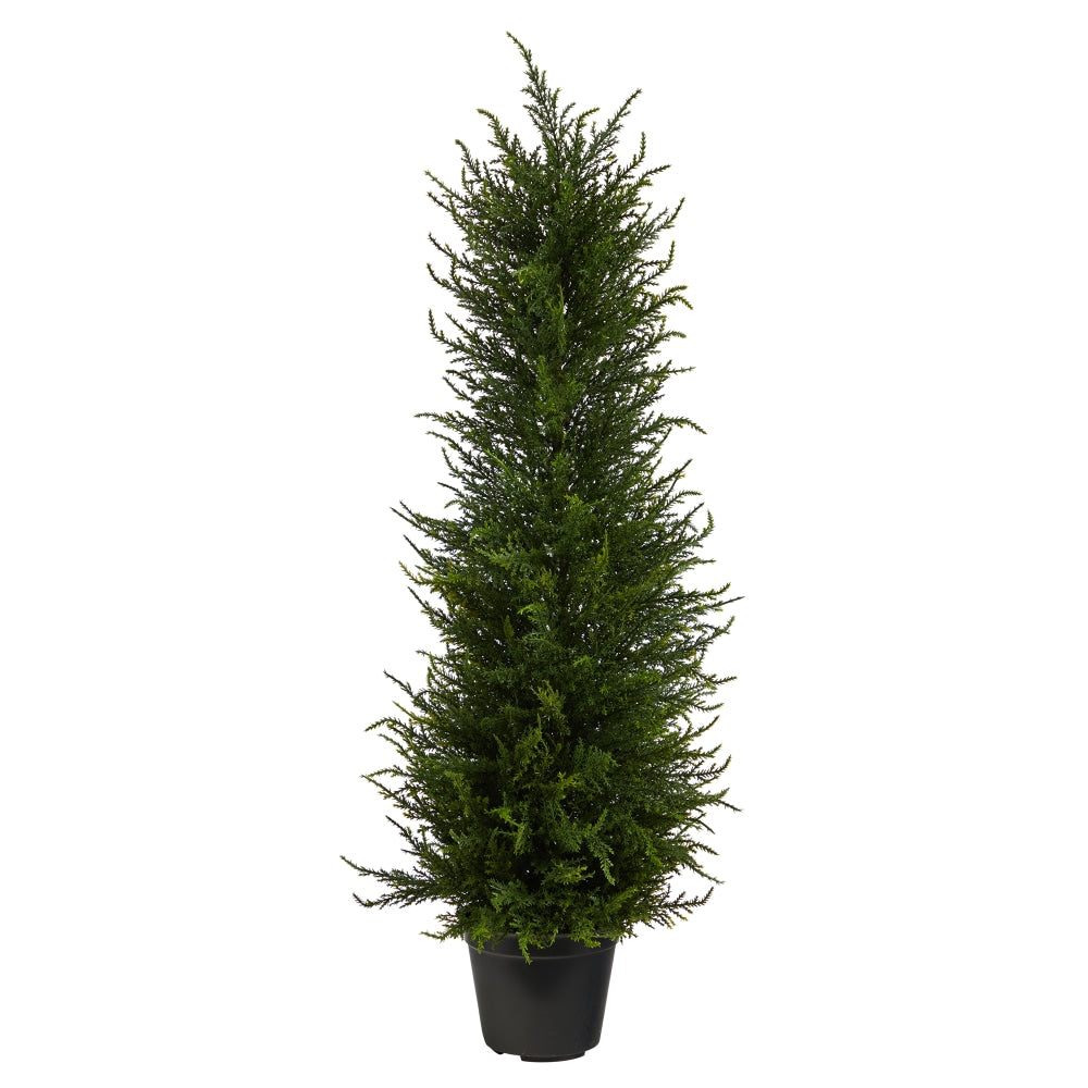 Nearly Natural Cypress Tree 2-1/2ftH Artificial Plant With Planter, 30inH x 7inW x 7inD, Green/Black