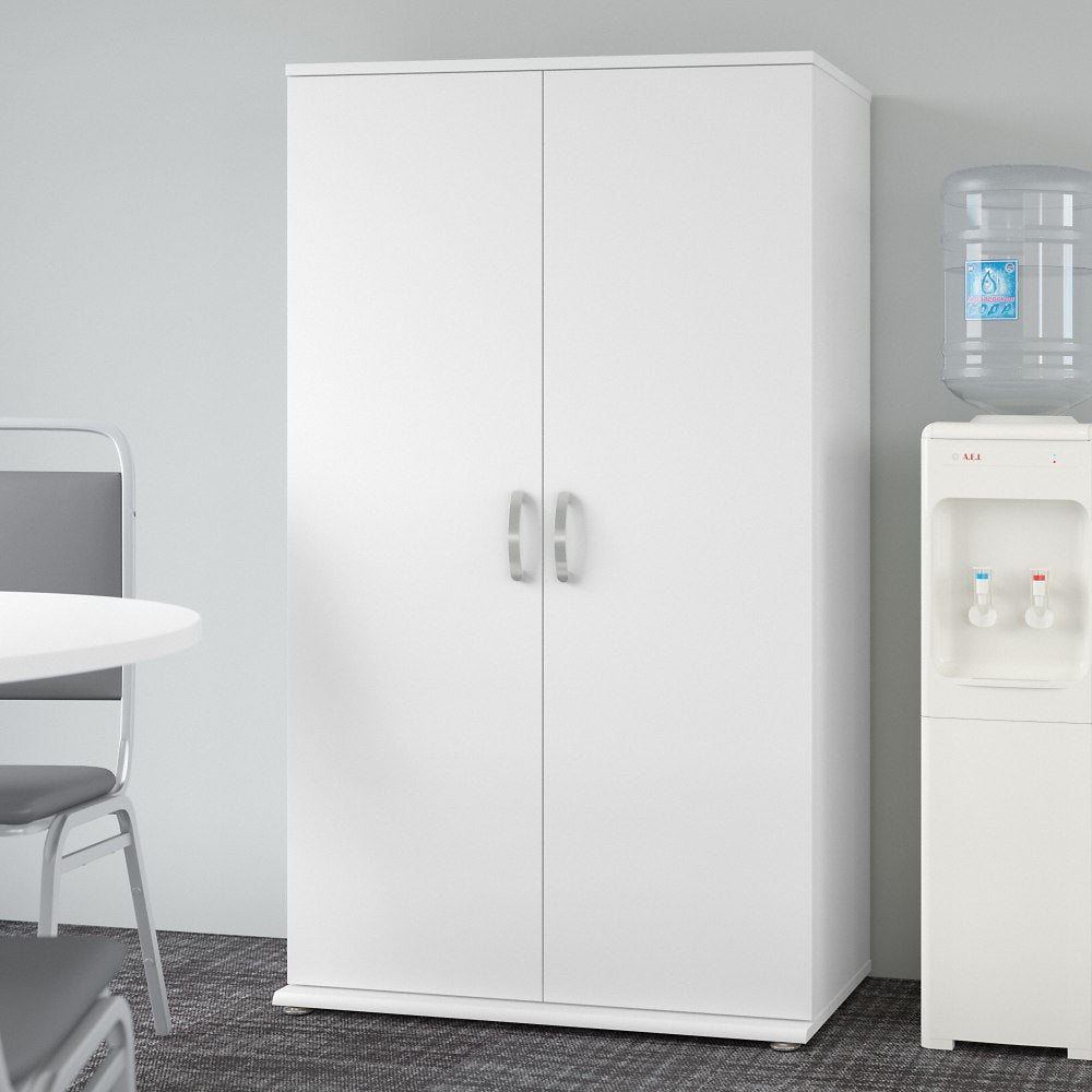 Bush Business Furniture Universal Tall Storage Cabinet With Doors And Shelves, White, Standard Delivery