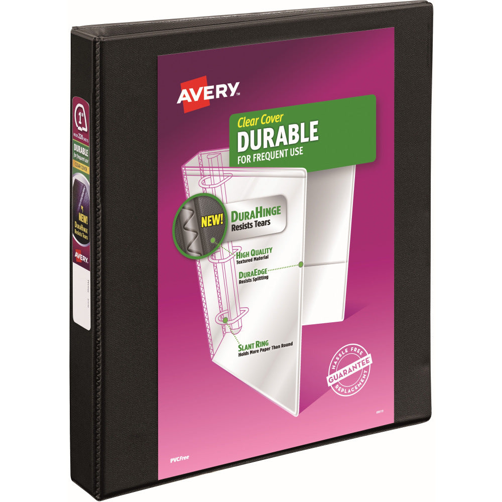 Avery Durable View 3-Ring Binder With EZ-Turn Rings, 1in D-Rings, 43% Recycled, Black